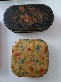 Scatole latta vecchie e scatola cartone vecchia 