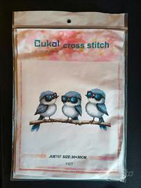 Kit punto croce prestampato Cukol Uccellini 30x30 