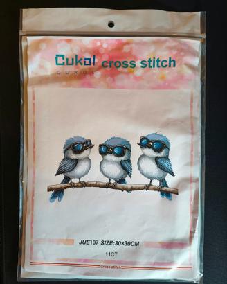 Kit punto croce prestampato Cukol Uccellini 30x30 