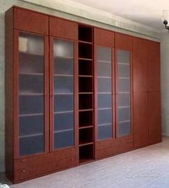 Libreria con ante in vetro e armadio
