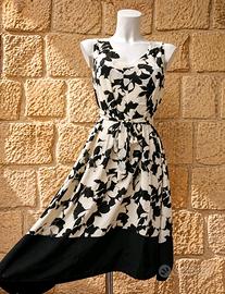 vestito donna midi floreale bianco nero taglia L 