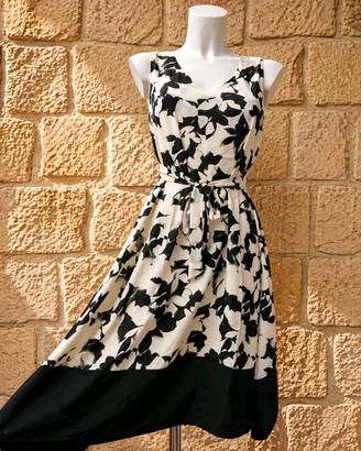 vestito donna midi floreale bianco nero taglia L 