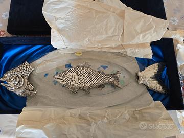 Piatto per il pesce in vetro di murano e argento