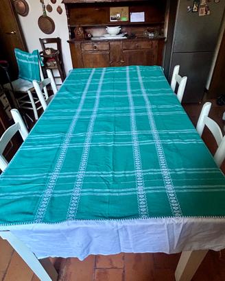 Set di 2 tovaglie verdi ricamate a mano, metà '900