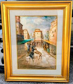 Quadro antico i cani dipinto a mano su tela a olio