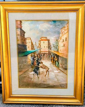 Quadro antico i cani dipinto a mano su tela a olio