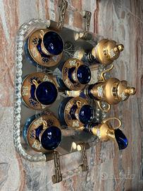 Set da tè Murano in vetro blu e oro