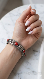 Bracciale rigido , stile etnico vintage in argento