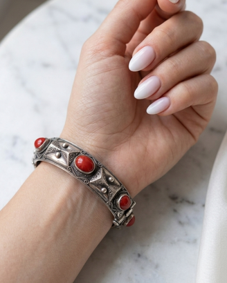Bracciale rigido , stile etnico vintage in argento