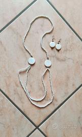 Set Parure collana lunga + orecchini in madreperla