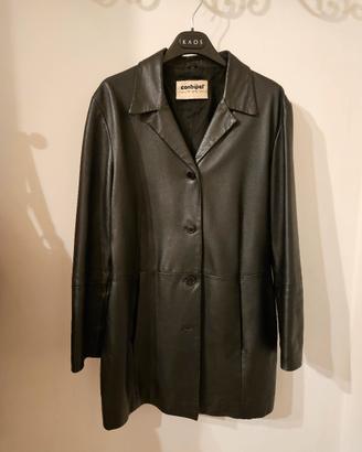 Giacca donna  lunga in pelle nera Tg  48 Vintage