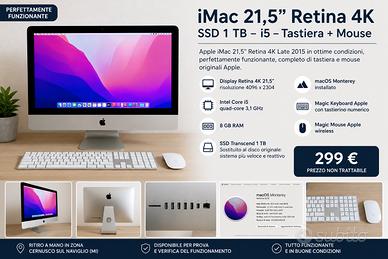 iMac 21,5” Retina 4K SSD 1TB – i5 Tastiera+ Mouse