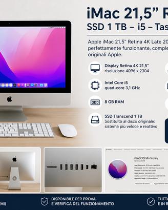 iMac 21,5” Retina 4K SSD 1TB – i5 Tastiera+ Mouse