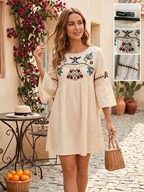 Abito chiaro stile boho taglia M con maniche a cam