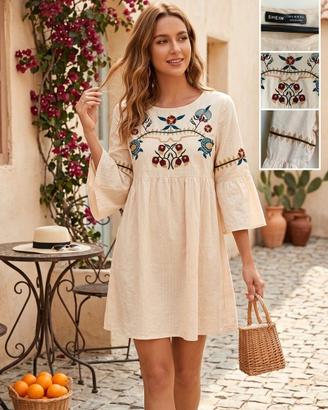 Abito chiaro stile boho taglia M con maniche a cam