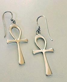 ORECCHINI CROCE DI ANKH "ARGENTO 925" PUNZONATO