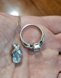 GIROCOLLO ED ANELLO ORO 750 CON ACQUAMARINA