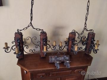 lampadari in ferro battuto e legno