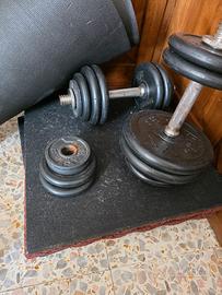 Attrezzatura palestra pesi, manubri e gommato 
