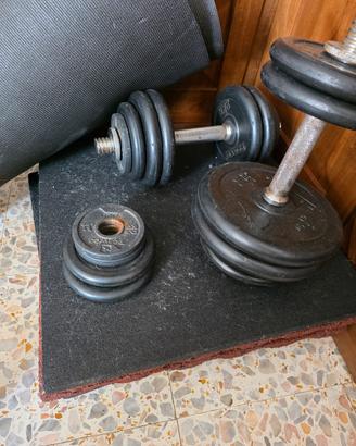 Attrezzatura palestra pesi, manubri e gommato 