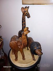 Set statuine di animali africane intagliati a mano