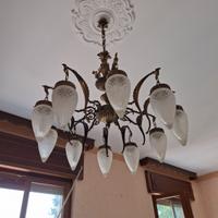 Lampadario antico in ottone con 10 luci