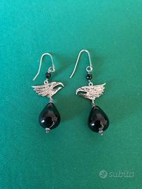 Orecchini argento 925 con ciondolo aquila e onice