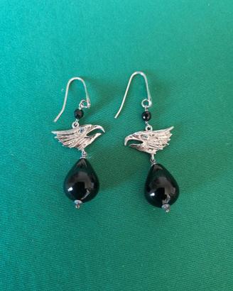 Orecchini argento 925 con ciondolo aquila e onice