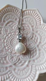 collana argento 925 con zirconi e perla
