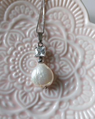 collana argento 925 con zirconi e perla
