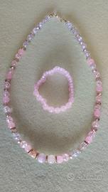 Collana di cristalli rosa con bracciale