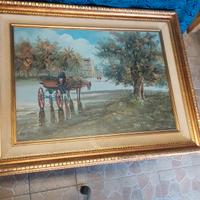 Dipinto Olio Firmato De BELLIS paesaggio Carrozza