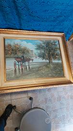 Dipinto Olio Firmato De BELLIS paesaggio Carrozza