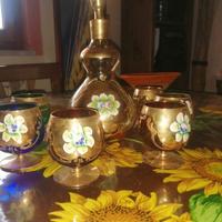 Set bicchieri brandy+bottiglia vetro decoro a mano