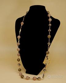 collana lunga pietre dure beige e dorate bijoux