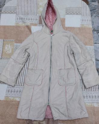 cappotto lungo con cappuccio e pelliccia per bimba