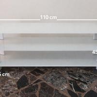 Mobile porta TV bianco 110 cm – 3 ripiani in vetro