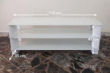 Mobile porta TV bianco 110 cm – 3 ripiani in vetro