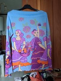 T-shirt in tulle a maniche lunghe celeste e lilla