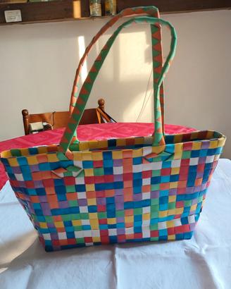 Borsa shopper multicolore intrecciata