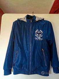 Giacca bomber double face blu con cappuccio 