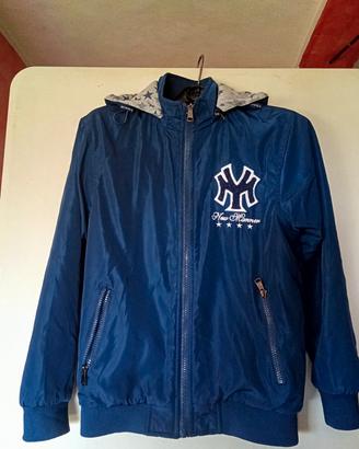 Giacca bomber double face blu con cappuccio 