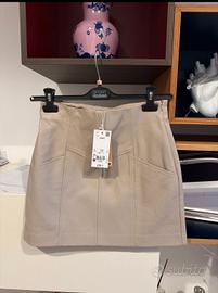 Gonna corta similpelle donna taglia S beige
