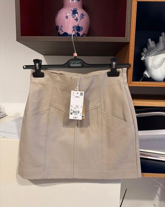 Gonna corta similpelle donna taglia S beige