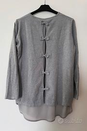 Maglia con fiocchi e tulle sulla schiena M grigio