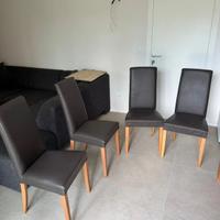 4 Sedie marroni legno imbottite