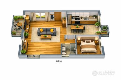 Ampio bilocale con doppio balcone