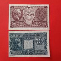 Coppia banconote 5 e 10 Lire Italia 1944