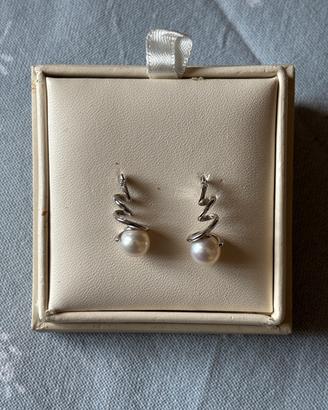 Orecchini donna perla oro bianco nuovi