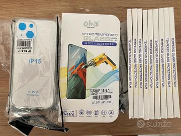 LOTTO 18 COVER E 8 PELLICOLE PER IPHONE 15 6.1